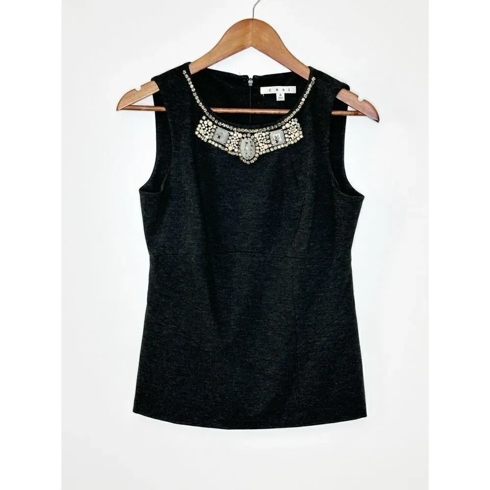 Cabi #508 Sleeveless Embellished Top Gray Size 4 - Picture 5 of 11